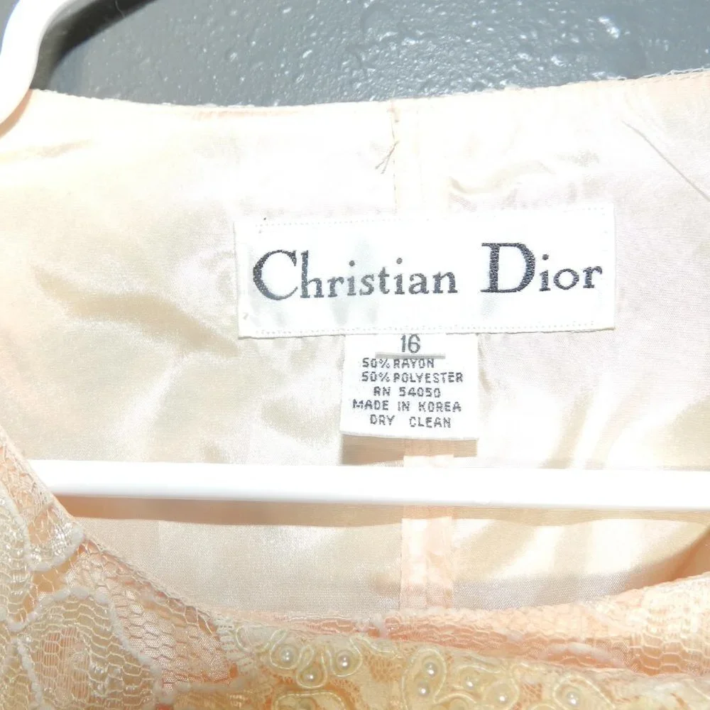 Christian Dior Women Light Pink Button Up Floral Lace Vintage 80s Jacket Size 16